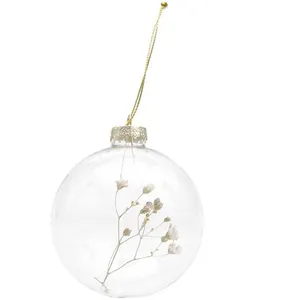 Comparateur de prix : Boule en verre décorative naturelle - branche de gypsophile - 8 cm