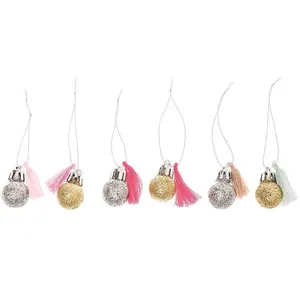 Comparateur de prix : 6 mini boules de No¿l ¿ paillettes et pompons fluo et pastel