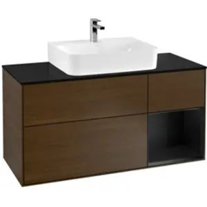 V&B Meuble sous-lavabo Finion 120 cm, placage bois, façade laquée bleu...