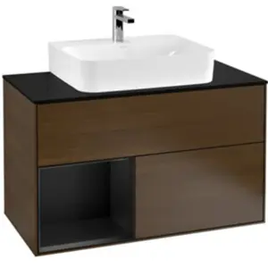 V&B Meuble sous lavabo Finion 100, blanc mat, tiroir gauche, laqué, ch...
