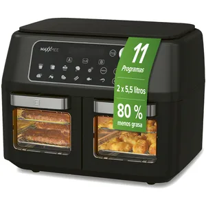 MAXXMEE Friteuse à air chaud à double chambre 11 l | Combinaison intelligente de four à air chaud, grill et friteuse avec 2 compartiments XXL de 5,5 litres chacun | Panneau de commande numérique et
