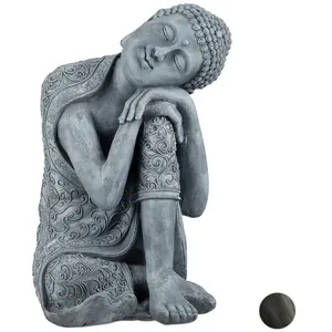 Comparateur de prix : Relaxdays Statue de Bouddha figurine de Bouddha décoration jardin sculpture céramique Zen 60 cm, gris clair