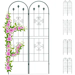 Comparateur de prix : Relaxdays Treillis jardin fer set de 2 clôture plante grimpante grille fleurs arceau rosier 180 x 50 cm D, vert foncé