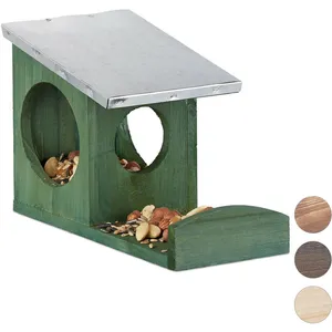 Relaxdays Mangeoire pour écureuils, Hotte en Bois, Toit métallique étanche, à accrocher, pour Le Jardin, Vert foncé