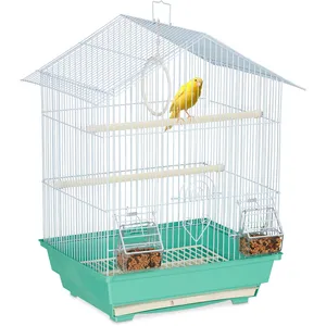 Comparateur de prix : Relaxdays Cage à oiseaux, métal, pour de petits canaris, perchoirs & mangeoires, 49 x 39,5 x 32 cm, bleu clair/menthe