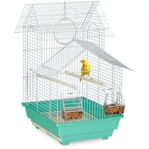 Comparateur de prix : Relaxdays Cage à oiseaux, métal, pour de petits canaris, perchoirs & mangeoires, 50 x 42,5 x 33,5 cm, bleu clair/menthe
