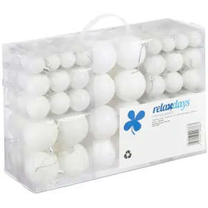 Relaxdays Boules de Noël, Lot de 100, Décoration, polies, Scintillantes et luisantes, Boule de Noël   3, 4&6 cm, BlancVendu paramazon