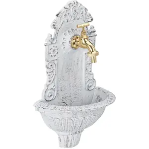 Comparateur de prix : Relaxdays Fontaine mural style antique,robinet, Evier de jardin, fonte aluminium, HlP 40 x 24,5cm x 13 cm, blanc