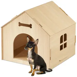 Comparateur de prix : Relaxdays Niche intérieure, abri à construire soi-même, pour petits chiens ou chats, cabane en MDF, nature