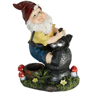 Relaxdays Nain de jardin avec lanterne, résiste aux intempéries et gel, HxLxP: 15x7,5x10,5 cm, figurine, multicoloreVendu paramazon
