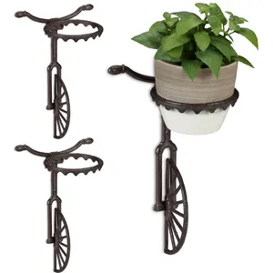Comparateur de prix : RELAXDAYS 3x Supports pot de fleurs mural roue, fonte, décoration extérieur, résistant aux intempéries, ø 13 cm, brun foncé