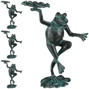 Relaxdays - Statue de jardin, lot de 4, grenouille dansante, fonte fer...