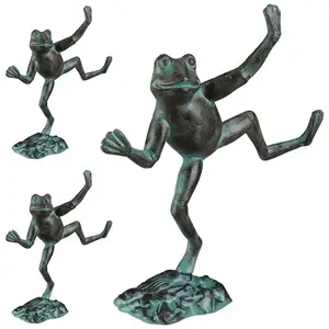 Statue de jardin, lot de 3, grenouille dansante, fonte fer, sculpture,...