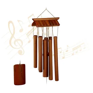 Relaxdays Carillon à vent en bambou, rappelle les anciens temples, H x L 62 x 15 cm, pour intérieur & extérieur, marron