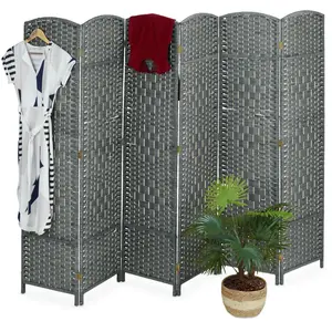 Comparateur de prix : Relaxdays Paravent à 6 volets, séparateur de pièces pliable, bois, corde papier, HL : 170 x 241 cm, pour intérieur, gris