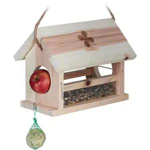 Relaxdays Mangeoire d’extérieur pour Oiseaux, Support Boules de Graisse, Porte-Pommes, HxLxP env. 24x31x20 cm, NatureVendu paramazon