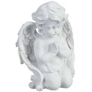 Relaxdays Décoration pour une tombe, ange priant, résiste aux UV, au gel, aux intempéries, HLP 20x15x11 cm, blanche