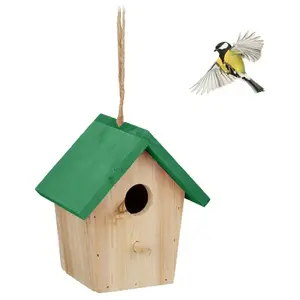 Relaxdays Cabane à Oiseaux décorative, en Bois, Suspendre, HLP : env. 16 x 15 x 11 cm, Jardin et Balcon, Nature/VertVendu paramazon