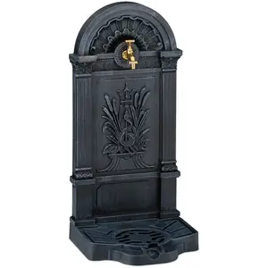 Comparateur de prix : Relaxdays Fontaine extérieure de Jardin, Design nostalgique, Robinet et bac, à Poser, HxLxP : 82,5 x 32 x 33 cm, Gris