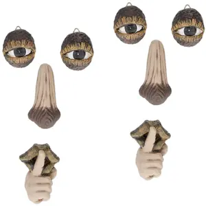 RELAXDAYS Visage d'arbre 4 parties, lot de 2, déco à accrocher, signe chut, tronc, résiste aux intempéries, polyrésine, beige/brun