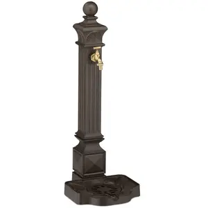 Comparateur de prix : Relaxdays Fontaine extérieure de Jardin, avec Robinet et bac, HxLxP : 82 x 29 x 33 cm, Aussi pour la terrasse, Marron