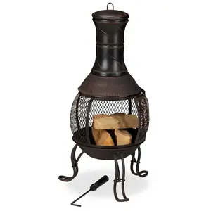 RELAXDAYS Brasero mexicain, tisonnier, gril en bois, pare-étincelles, jardin, terrasse, antique, h 89 cm, rouge-bronzeVendu paramazon
