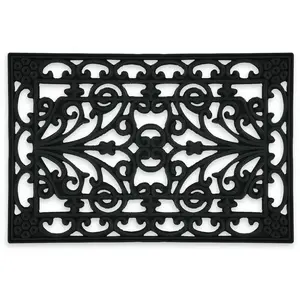 Relaxdays Paillasson caoutchouc, 40x60, antidérapant, résistant, caillebotis extérieur, tapis d’entrée, ornements, noir pas cher