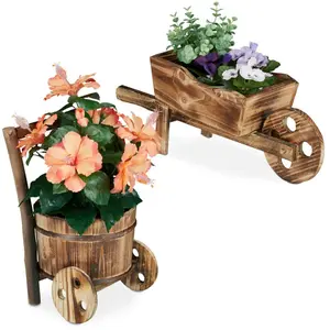 Comparateur de prix : Pot de fleur - RELAXDAYS - Brouette pour plantes jeu de 2 - Blanc - Bo...