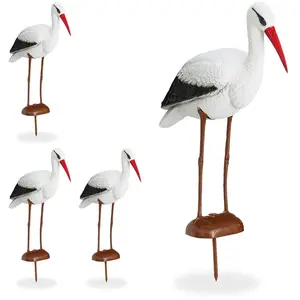 RELAXDAYS Statue de jardin cigogne, lot de 4, Figurine de décoration, protection héron, naissance, 80 x 22 x 64 cm, blanc/rougeVendu paramazon