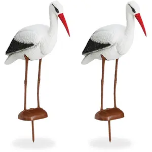 RELAXDAYS Statue de jardin cigogne, lot de 2, Figurine de décoration, protection héron, naissance, 80 x 22 x 64 cm, blanc/rougeVendu paramazon