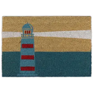 relaxdays Paillasson Coco, 40 x 60 cm, Tapis d’entrée Motif Phare, antidérapant, intérieur et extérieur, Multicolore pas cher