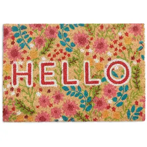 Relaxdays - Paillasson coco, inscription hello & motif floral, tapis d...