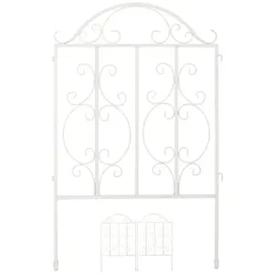 Comparateur de prix : Relaxdays Clôture de jardin en acier, système d’emboîtement 3 pièces, bordure décorative, HxL : 98 x 63,5 cm, blanc