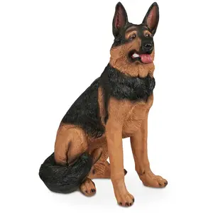 Comparateur de prix : Relaxdays statue de berger allemand, grandeur nature, résistant aux intempéries, déco chien, 85x39x55 cm, résine, marron