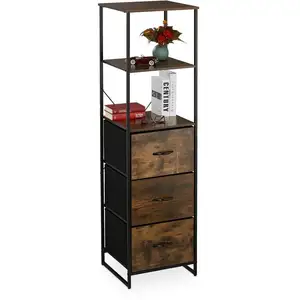 Comparateur de prix : Relaxdays Étagère vintage, 3 tiroirs, 3 étages, design industriel, HLP : 155 x 43 x 42,5 cm, bibliothèque, noir-marron