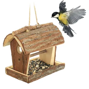 Comparateur de prix : Relaxdays Mangeoire à Oiseaux, en Bois, Robuste, à Suspendre, Remplissage Facile, HxLxP : 18 x 13,5 x 19,5 cm. Nature
