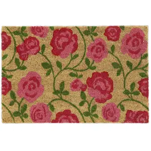 Relaxdays Paillasson Coco, Motif de Roses, Tapis de Porte 40x60 cm, in...