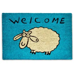 Relaxdays 10017712 Welcome Paillasson Tapis d'Entrée avec Mouton Bleu ... pas cher