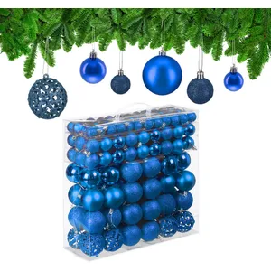 Relaxdays 150x Boules de Noël, Paillettes, Mates, Brillantes, déco Sapin, Plastique, diamètre 3, 4 et 6 cm, BleuesVendu paramazon