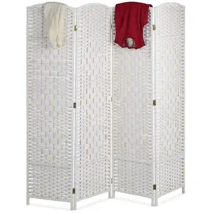 Comparateur de prix : Relaxdays Paravent intérieur, 4 parties, HxL 170 x 160 cm, séparateur pliable, bois & corde papier, brise-vue, blanc