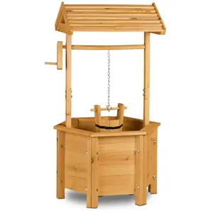 Relaxdays Puit de décoration jardin en bois avec seau et manivelle HxlxP: 82 x 47 x 41 cm, nature