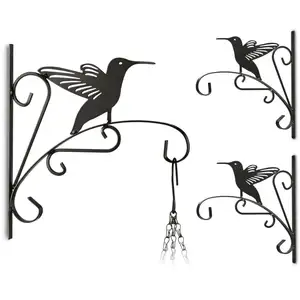 Comparateur de prix : RELAXDAYS 3x crochets à fleurs motif oiseau, support mural, crochet métal, déco jardin, H x L x P : 30 x 27,5 x 2cm, noir
