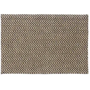 Relaxdays Paillasson avec imprimé zigzag jute 40x60 cm tapis d’entrée tissé main, nature noir