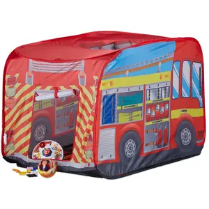 Comparateur de prix : Relaxdays- Tente de Jeu Enfants Camion Pompiers Filles garçons 3 Ans Pop up intérieur extérieur, 10022459, Rouge