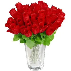 Comparateur de prix : Relaxdays Bouquet de roses, fleurs artificielles, 48 pièces avec tige et feuilles, cadeau, mariage, hauteur 26 cm, rouge
