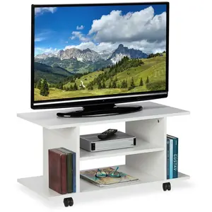 Relaxdays Meuble TV sur roues, 4 compartiments ouverts, table d’appoint mobile, pour appareils, CDs, DVDs,HlP40x80x40cm