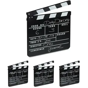 Relaxdays Clap de cinéma, lot de 4, Hollywood, film, clapet, couper les scènes, inscription, déco, HxlxP: 26 x 30 x 30 cm, noir