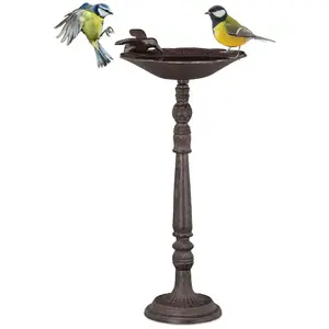 Comparateur de prix : Relaxdays Abreuvoir en fonte sur colonne, Décoration pour jardin, mangeoire avec soucoupe pour oiseau, 40 cm, haut brun
