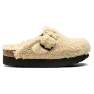 Sabots femme Birkenstock Boston Big Buckle Platform Fur Blanc 35 Étroit 1017677 pas cher