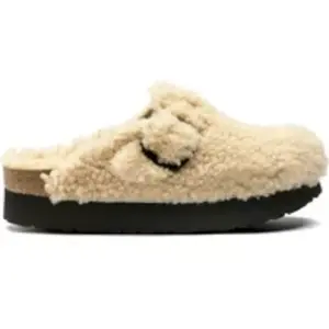 Sabots femme Birkenstock Boston Big Buckle Platform Fur Blanc 36 Étroit 1017677 pas cher